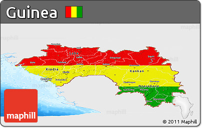 Flag Panoramic Map of Guinea, single color outside, bathymetry sea, flag rotated