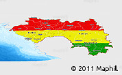 Flag Panoramic Map of Guinea, single color outside, bathymetry sea, flag rotated