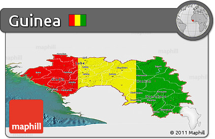 Flag Panoramic Map of Guinea, single color outside, satellite sea
