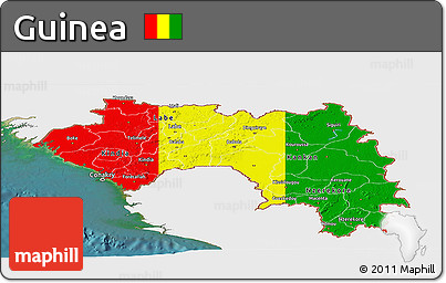 Flag Panoramic Map of Guinea, single color outside, satellite sea