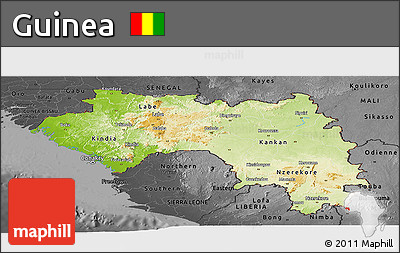 Physical Panoramic Map of Guinea, darken, desaturated