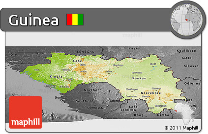 Physical Panoramic Map of Guinea, darken, desaturated