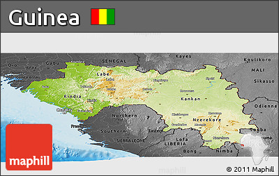 Physical Panoramic Map of Guinea, darken, desaturated, land only