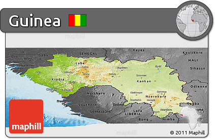 Physical Panoramic Map of Guinea, darken, desaturated, land only