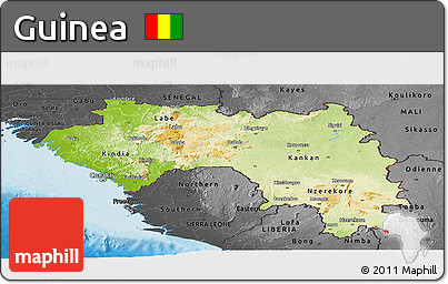 Physical Panoramic Map of Guinea, darken, desaturated, land only
