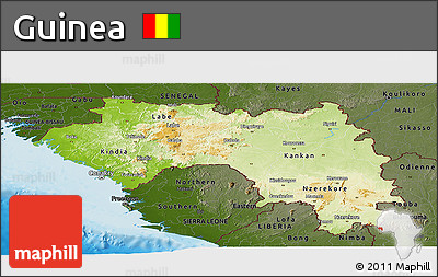 Physical Panoramic Map of Guinea, darken, land only