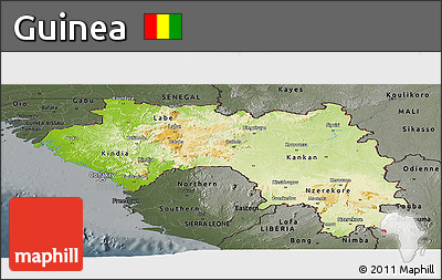 Physical Panoramic Map of Guinea, darken, semi-desaturated