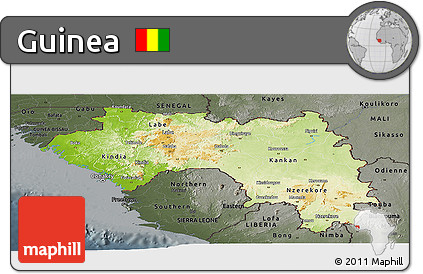 Physical Panoramic Map of Guinea, darken, semi-desaturated