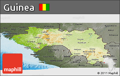 Physical Panoramic Map of Guinea, darken, semi-desaturated, land only