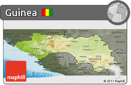 Physical Panoramic Map of Guinea, darken, semi-desaturated, land only