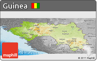 Physical Panoramic Map of Guinea, desaturated, land only