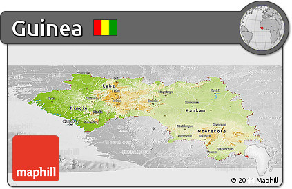 Physical Panoramic Map of Guinea, lighten, desaturated