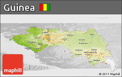 Physical Panoramic Map of Guinea, lighten, desaturated