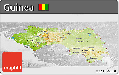 Physical Panoramic Map of Guinea, lighten, desaturated