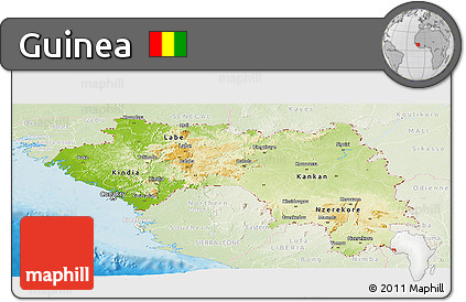 Physical Panoramic Map of Guinea, lighten, land only