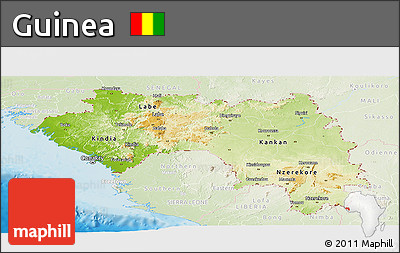 Physical Panoramic Map of Guinea, lighten, land only
