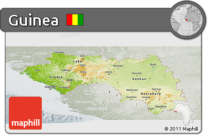 Physical Panoramic Map of Guinea, lighten, semi-desaturated