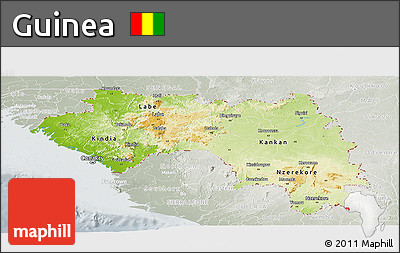 Physical Panoramic Map of Guinea, lighten, semi-desaturated
