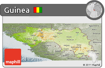 Physical Panoramic Map of Guinea, semi-desaturated