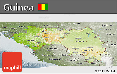 Physical Panoramic Map of Guinea, semi-desaturated