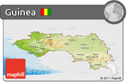 Physical Panoramic Map of Guinea, single color outside
