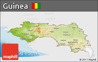 Physical Panoramic Map of Guinea, single color outside