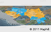 Political Panoramic Map of Guinea, darken, semi-desaturated