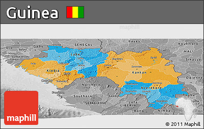 Political Panoramic Map of Guinea, desaturated