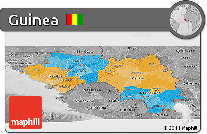 Political Panoramic Map of Guinea, desaturated