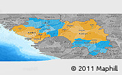 Political Panoramic Map of Guinea, desaturated, land only