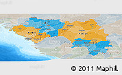 Political Panoramic Map of Guinea, lighten, semi-desaturated, land only