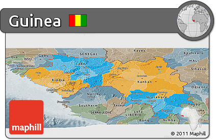 Political Panoramic Map of Guinea, semi-desaturated