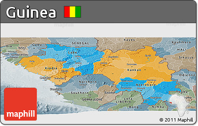 Political Panoramic Map of Guinea, semi-desaturated