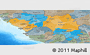 Political Panoramic Map of Guinea, semi-desaturated, land only