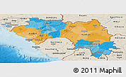 Political Panoramic Map of Guinea, shaded relief outside, bathymetry sea