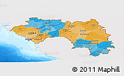 Political Panoramic Map of Guinea, single color outside, bathymetry sea