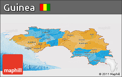 Political Panoramic Map of Guinea, single color outside