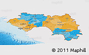 Political Panoramic Map of Guinea, single color outside, shaded relief sea