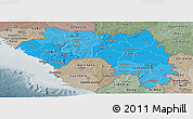 Political Shades Panoramic Map of Guinea, semi-desaturated