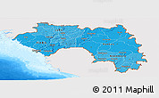 Political Shades Panoramic Map of Guinea, single color outside, bathymetry sea