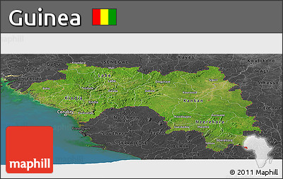 Satellite Panoramic Map of Guinea, darken, desaturated, land only