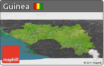 Satellite Panoramic Map of Guinea, darken, desaturated, land only