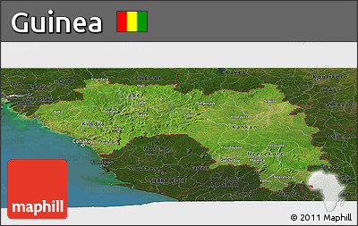 Satellite Panoramic Map of Guinea, darken, land only