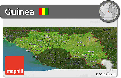 Satellite Panoramic Map of Guinea, darken, land only