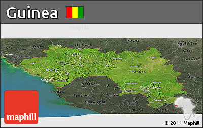 Satellite Panoramic Map of Guinea, darken, semi-desaturated, land only