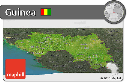 Satellite Panoramic Map of Guinea, darken, semi-desaturated, land only