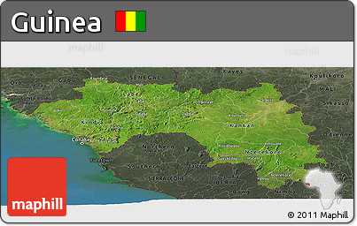 Satellite Panoramic Map of Guinea, darken, semi-desaturated, land only