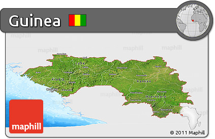 Satellite Panoramic Map of Guinea, single color outside, bathymetry sea
