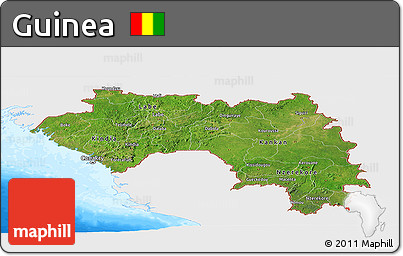 Satellite Panoramic Map of Guinea, single color outside, bathymetry sea