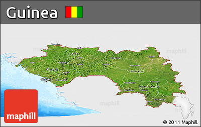 Satellite Panoramic Map of Guinea, single color outside, bathymetry sea